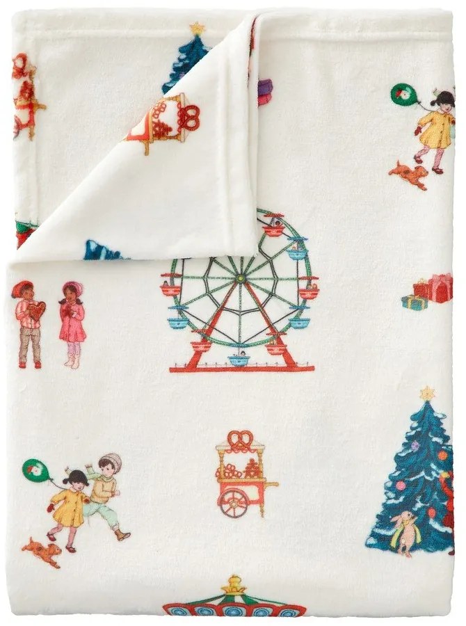 Biały koc dziecięcy z mikropluszu 150x200 cm Christmas Fairground – Belle & Boo