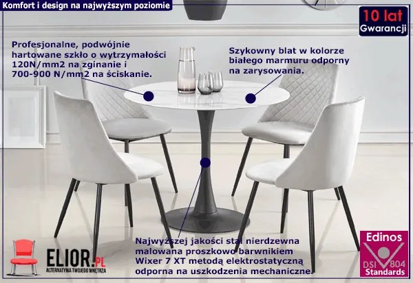 Okrągły szklany stół biały marmur - Borria