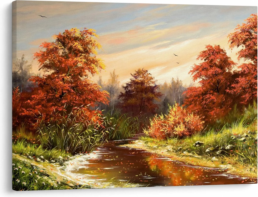 Obraz rzeki w jesiennym krajobrazie, obraz olejny (70x50 cm)