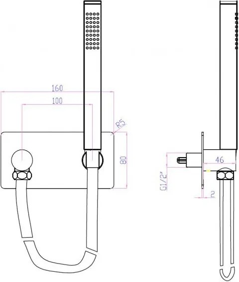 Przyłącze ścienne CZT050B z uchwytem na słuchawkę prysznicową
