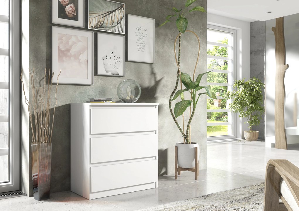 Komoda NUDO - Biały / Front Biały / Mat / 70 cm / 3 szuflady