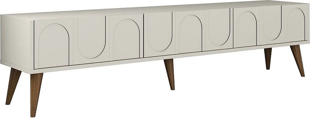 Elegancka szafka pod telewizor – 180 x 44 x 35 cm – kremowy i orzechowy – płyta wiórowa pokryta melaminą