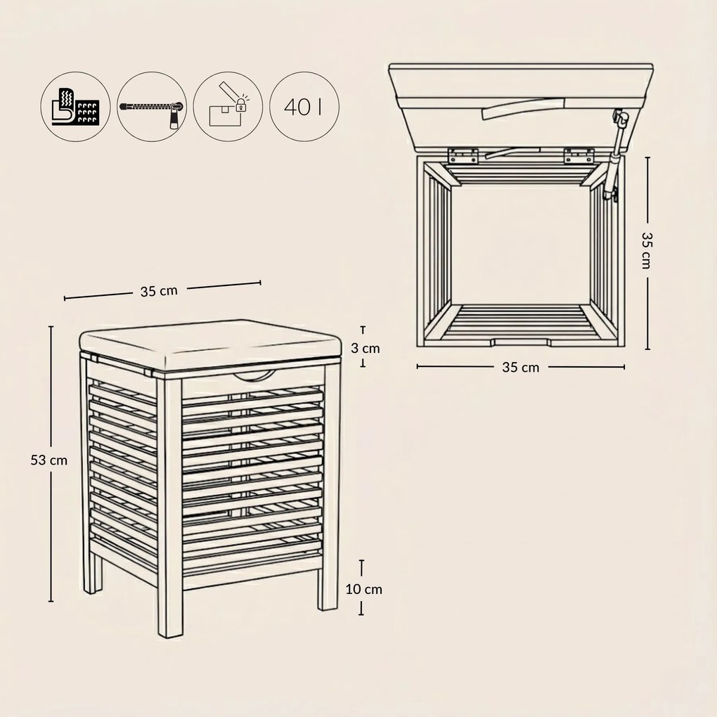 Bambusowy kosz na pranie z siedziskiem DISA, 40 l