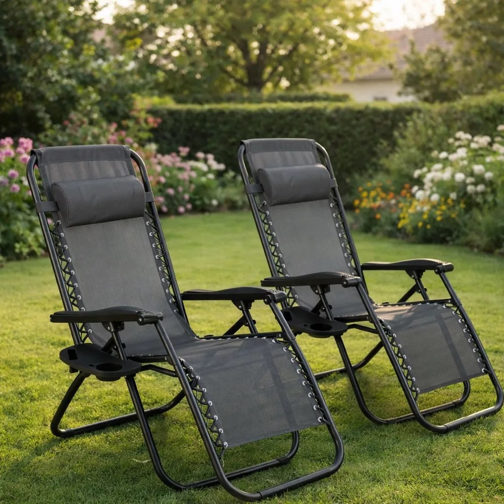 Zestaw 2 składanych leżaków ogrodowych Malibu 017, kolor szary
