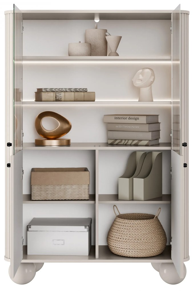 Witryna Vesper 103 cm czterodrzwiowa - kaszmir / czarne uchwyty / nogi kule