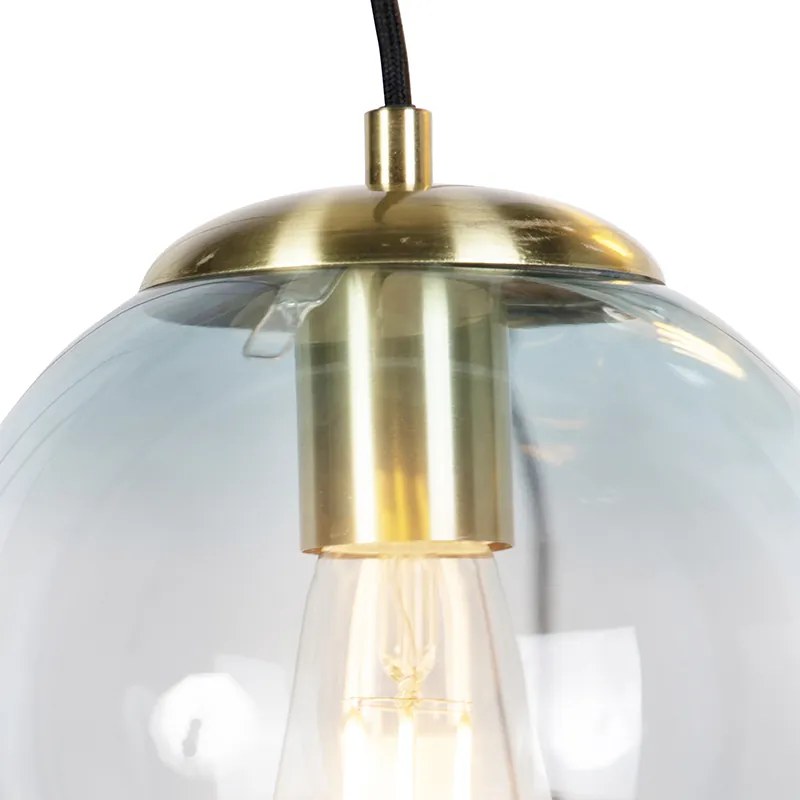 Lampa wisząca w stylu art deco mosiądz z niebieskim szkłem 7-światłowa - Pallon ArtDeco Oswietlenie wewnetrzne