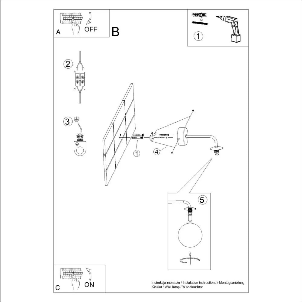 Czarno-biały kinkiet Beam – Sollux