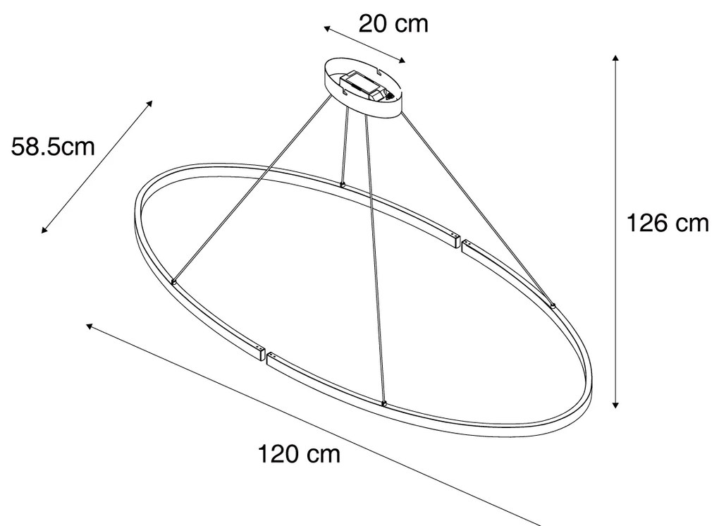 Designerska lampa wisząca czarna owalna 120 cm z LED z 3-stopniową regulacją ściemniania - OvalloDesignerski Oswietlenie wewnetrzne
