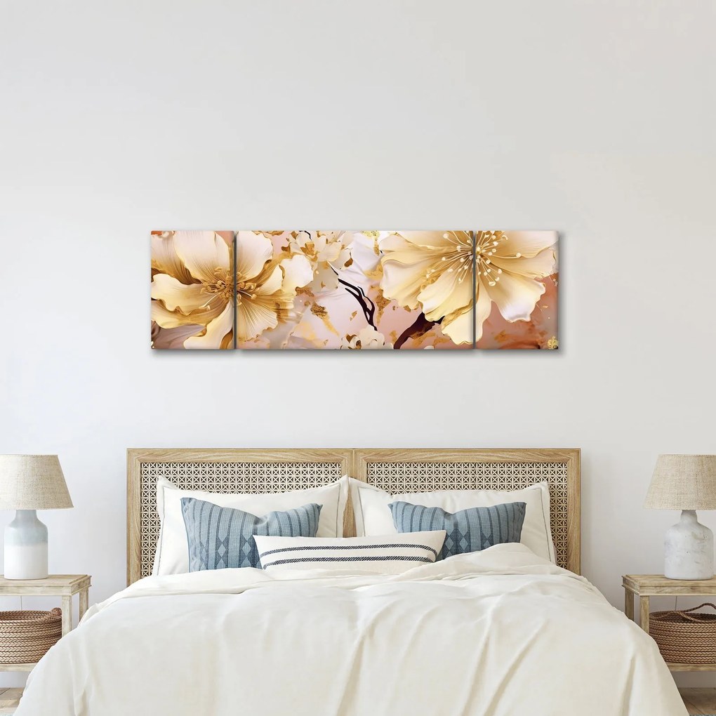 Obraz - Złote kwiaty (170x50 cm)