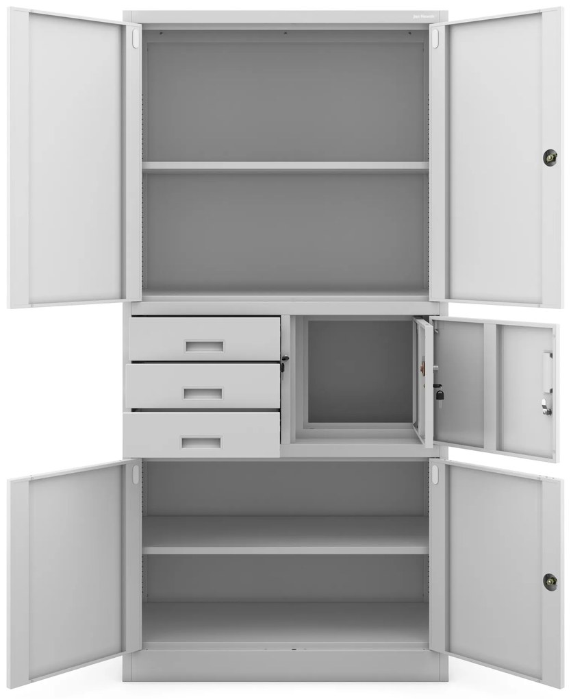 Szafa biurowa metalowa z sejfem i szufladami szara, 900x1850x400 mm: FILIP II
