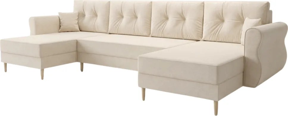 Rozkładana sofa narożna w kształcie U SILVIANO 300x140 cm, kremowa + 2 poduszki GRATIS