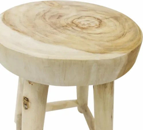 Stołek z drewna tekowego, okrągły, 46 cm, naturalny