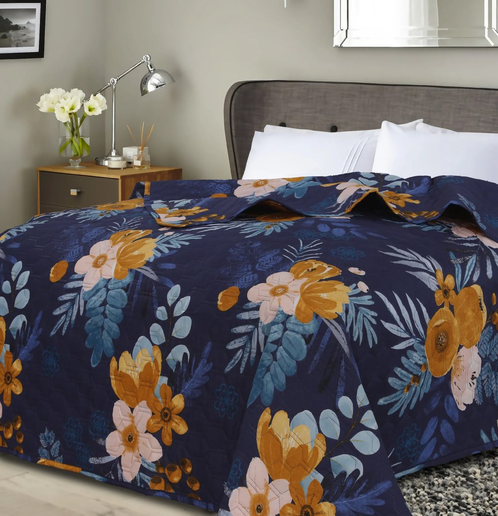 Narzuta na łóżko FLOWERISH HEXAGON, ciemnoniebieski Rozmiar: 170 x 210 cm