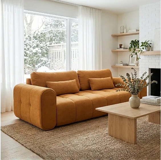 Sofa SOUTH 254x103 cm rozkładana z funkcją spania, w tkaninie GERRA 30 pomarańczowej