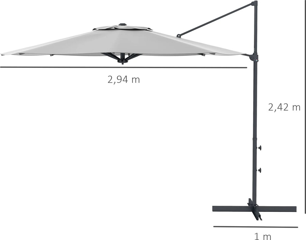Outsunny Parasol Ogrodowy 3m Korba Regulowany Obrotowy Metal Ciemnoszary | Aosom PL