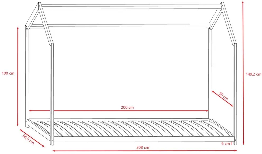 Szare łóżko domek z drewna sosnowego 90x200 G7-M49