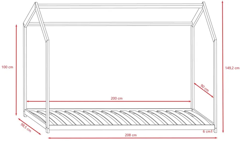 Szare łóżko domek z drewna sosnowego 90x200 - Olaf