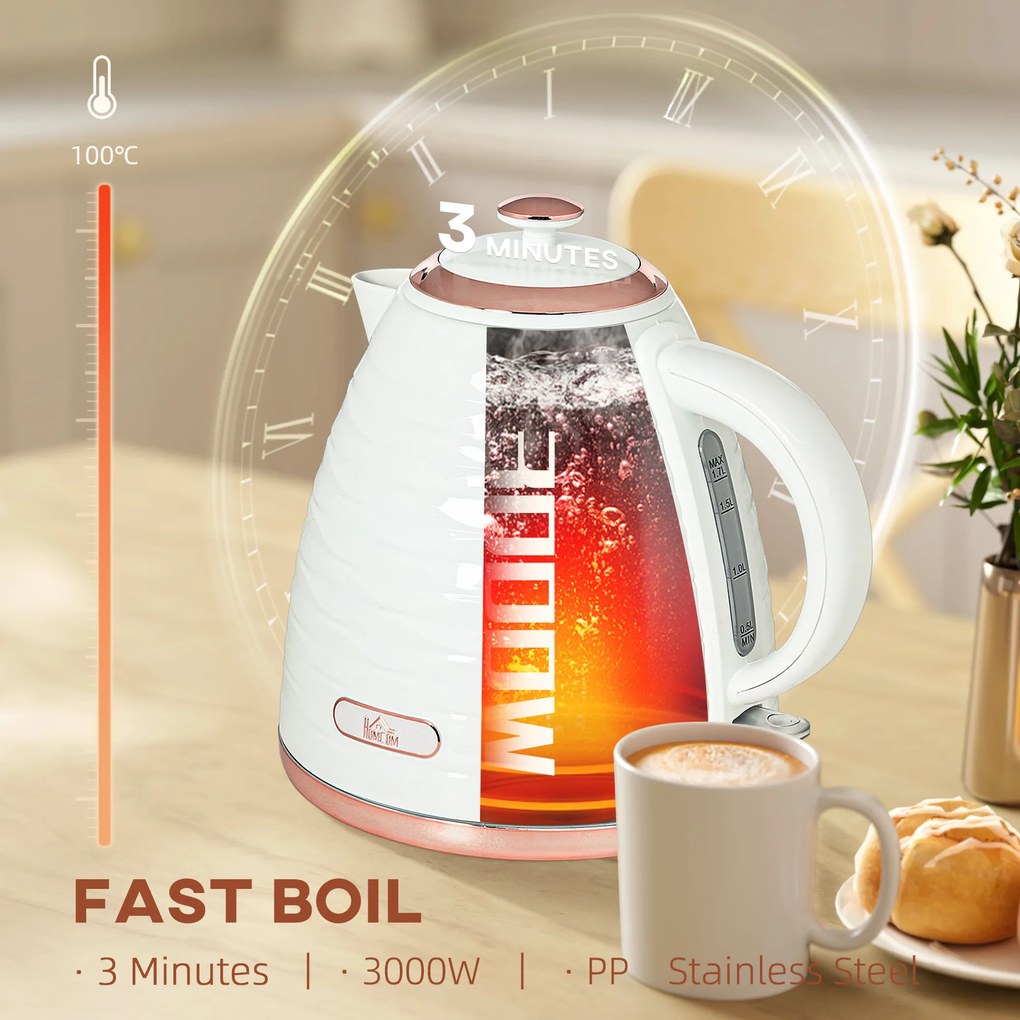 HOMCOM Czajnik elektryczny, 1,7L, 2,2kW, szybkie gotowanie z wyjmowanym zmywalnym filtrem antykamiennym | Aosom PL