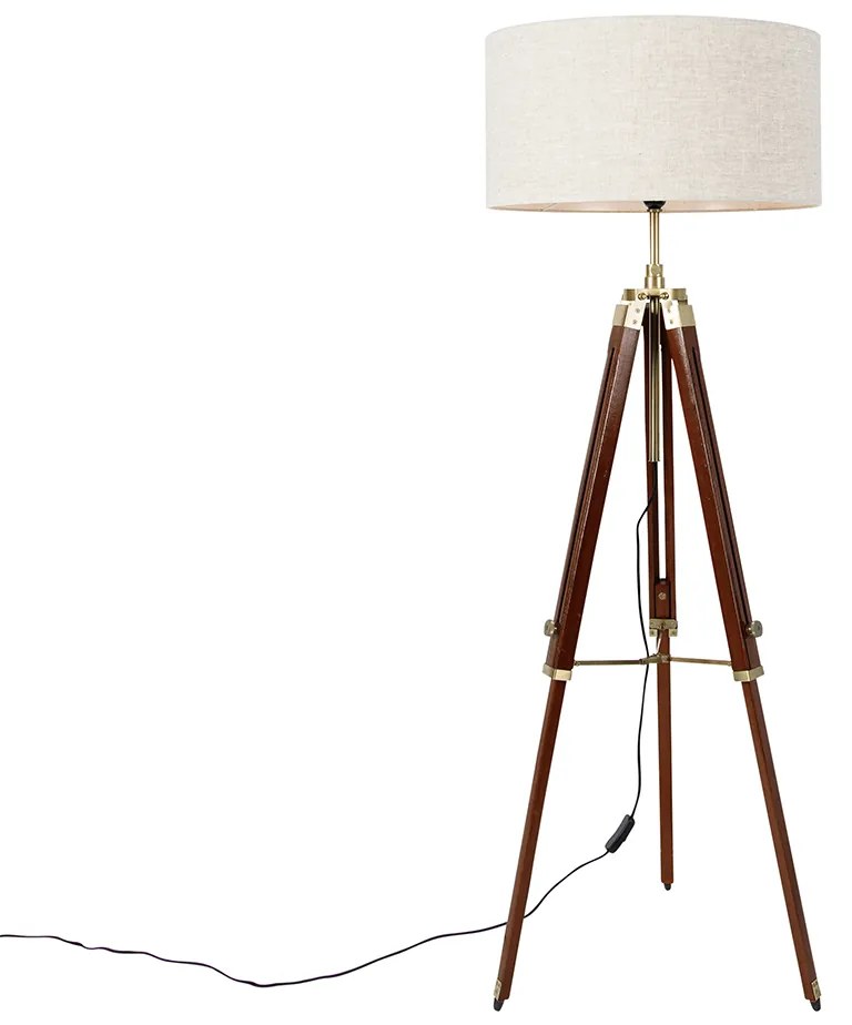 Lampa podłogowa mosiężna z jasnoszarym abażurem 50 cm na trójnogu - CortinPrzemysłowy Oswietlenie wewnetrzne