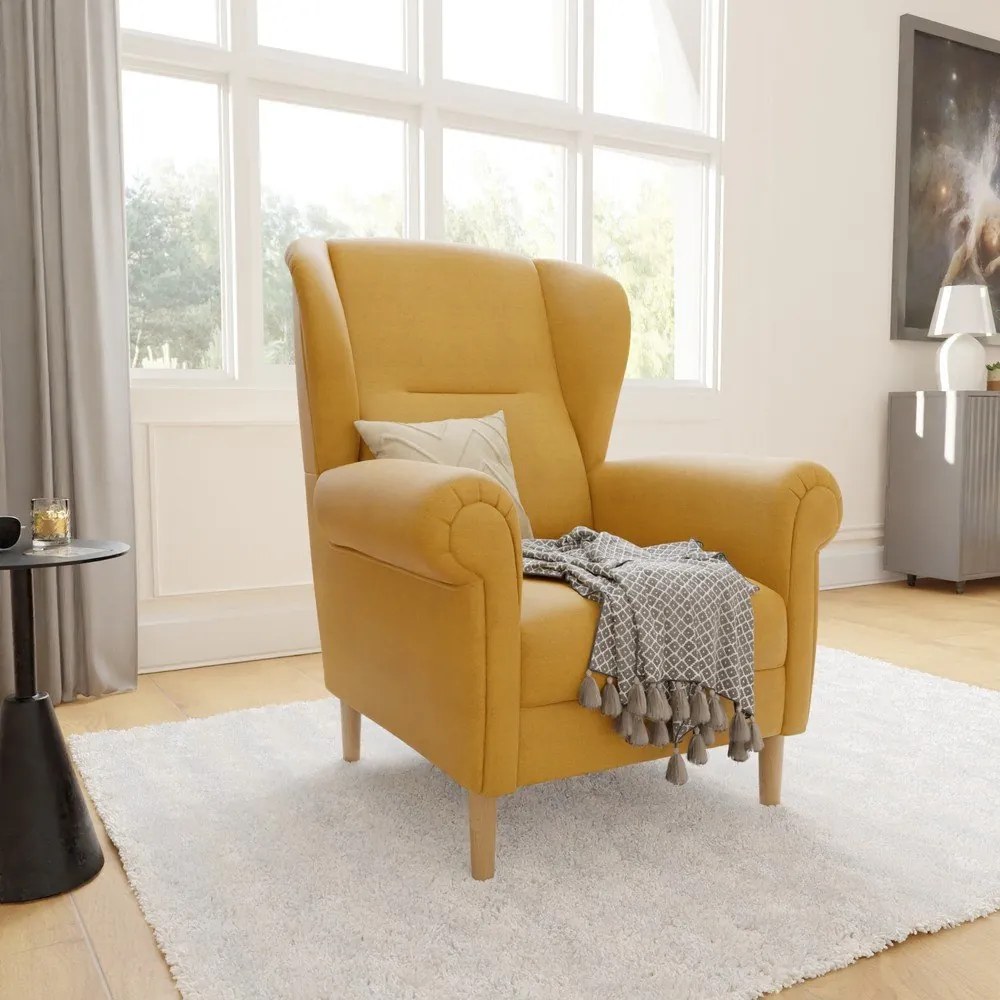 Żółty fotel typu uszak Swan – Ropez