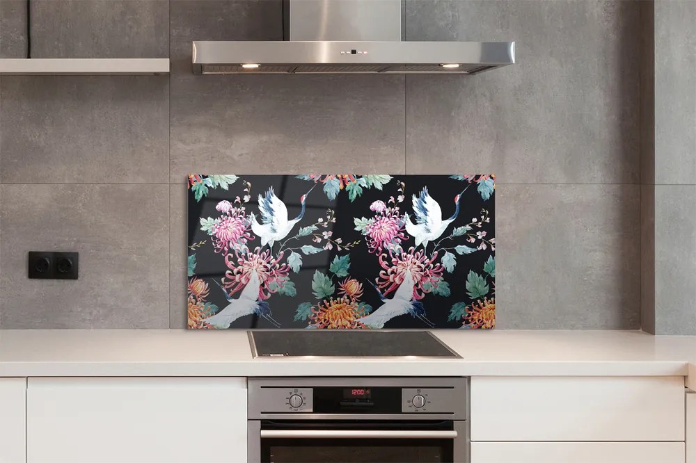 Panel szklany do Kuchni Ptaki w Kwiatowym Ogrodzie