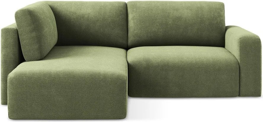 Zielony rozkładany narożnik ze schowkiem z tkaniny szenilowej (lewostronny/w kształcie litery L) Kona – Makamii