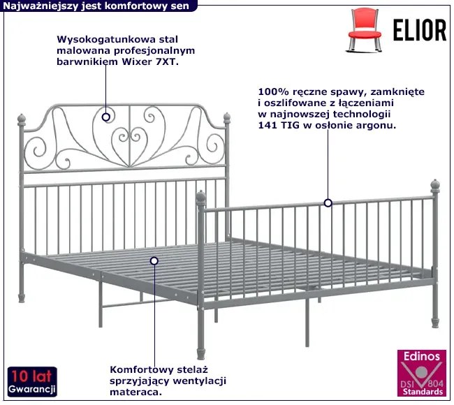 Szare metalowe łóżko w stylu loftowym 140x200 cm - Hadson
