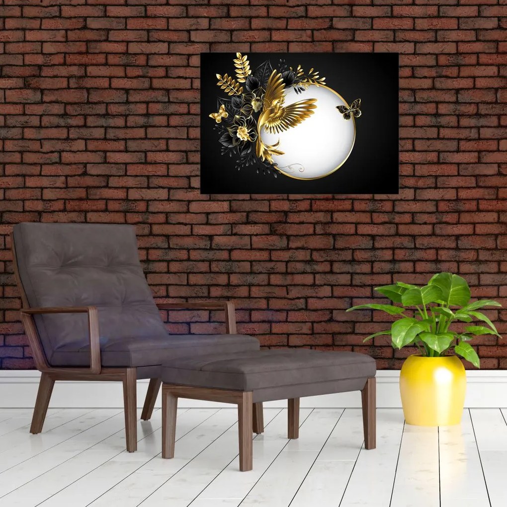 Obraz na szkle - Piłka ze złotymi motywami (70x50 cm)