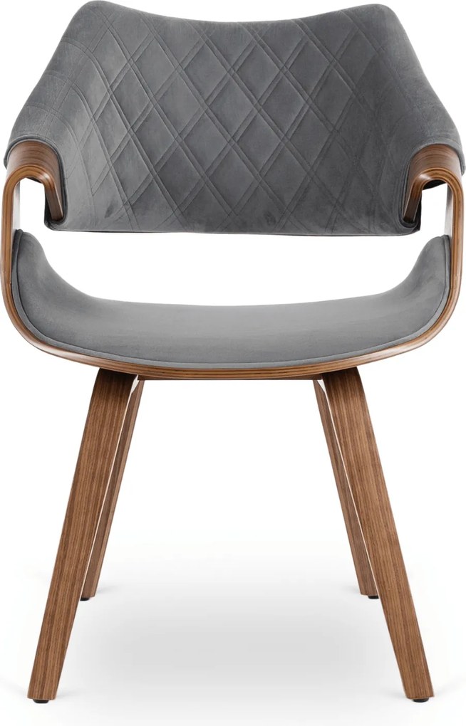 Krzesło Tapicerowane LUISE Szare/Orzech Welurowe Drewno Gięte Nowoczesne Loft