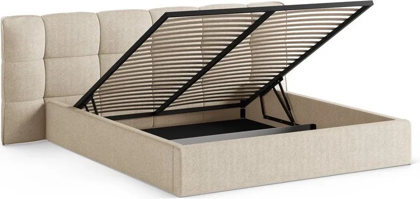 Beżowe tapicerowane łóżko dwuosobowe ze schowkiem ze stelażem 180x200 cm Eric – Micadoni
