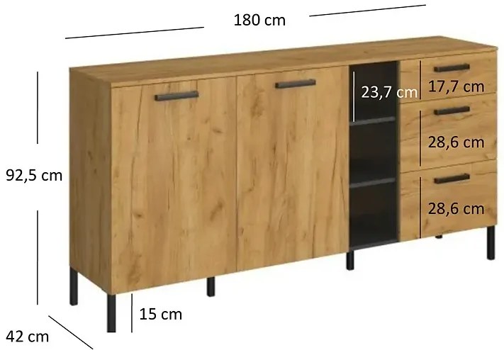 Duża loftowa komoda z szufladami i półkami - Vinos 4X