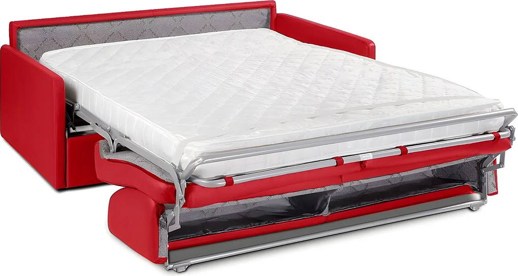 Kanapa 4-osobowa rozkładana typu express z czerwonej ekoskóry z siedziskiem z pianki z pamięcią kształtu - Powierzchnia 160 cm - Materac 14 cm CALIFE