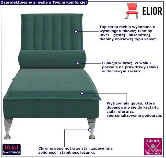 Zielona leżanka z poduszką masującą - Beluso 3X