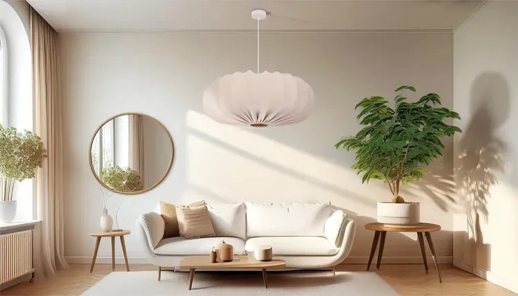 Nowoczesna lampa wisząca z abażurem w kolorze latte W5-E40