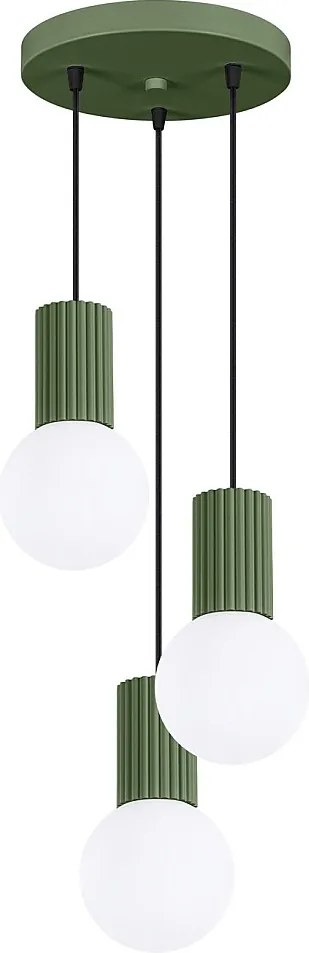 Lampa Wisząca Nowoczesny Halo, Aluminium/Szkło - 3 Źródło - L.25 X H.125 Cm - Zielony Oliwkowy