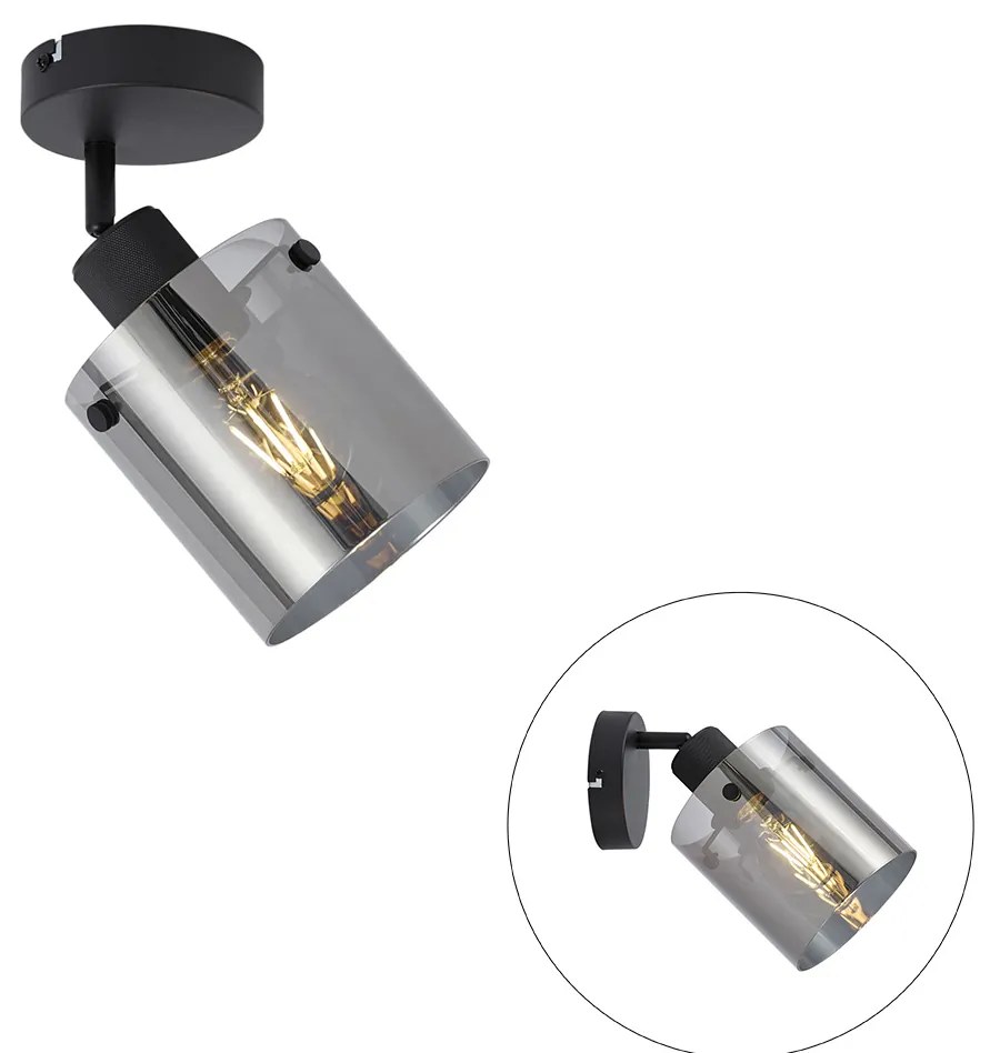 Designerski reflektor ścienny czarny z przydymionym szkłem - Domo