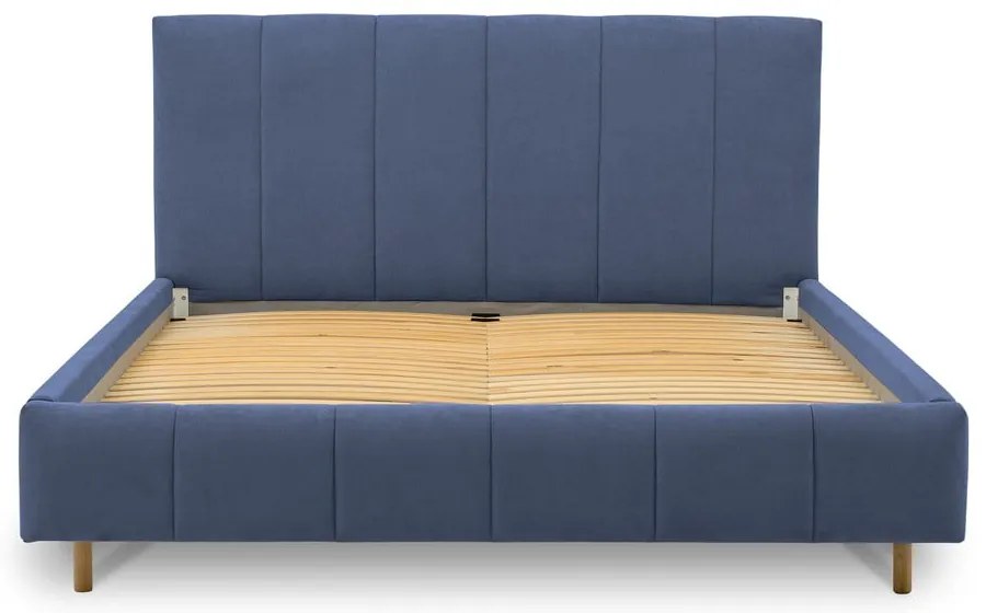 Niebieskie tapicerowane łóżko dwuosobowe ze stelażem 160x200 cm Zee – Scandic