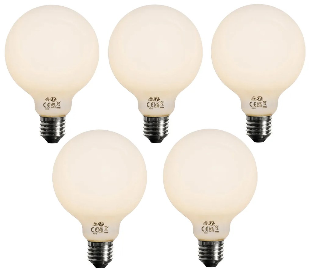 Zestaw 5 Żarówka LED E27 z 3-stopniowym ściemnianiem, opalowe szkło G95, 4W, 450lm, 2700K