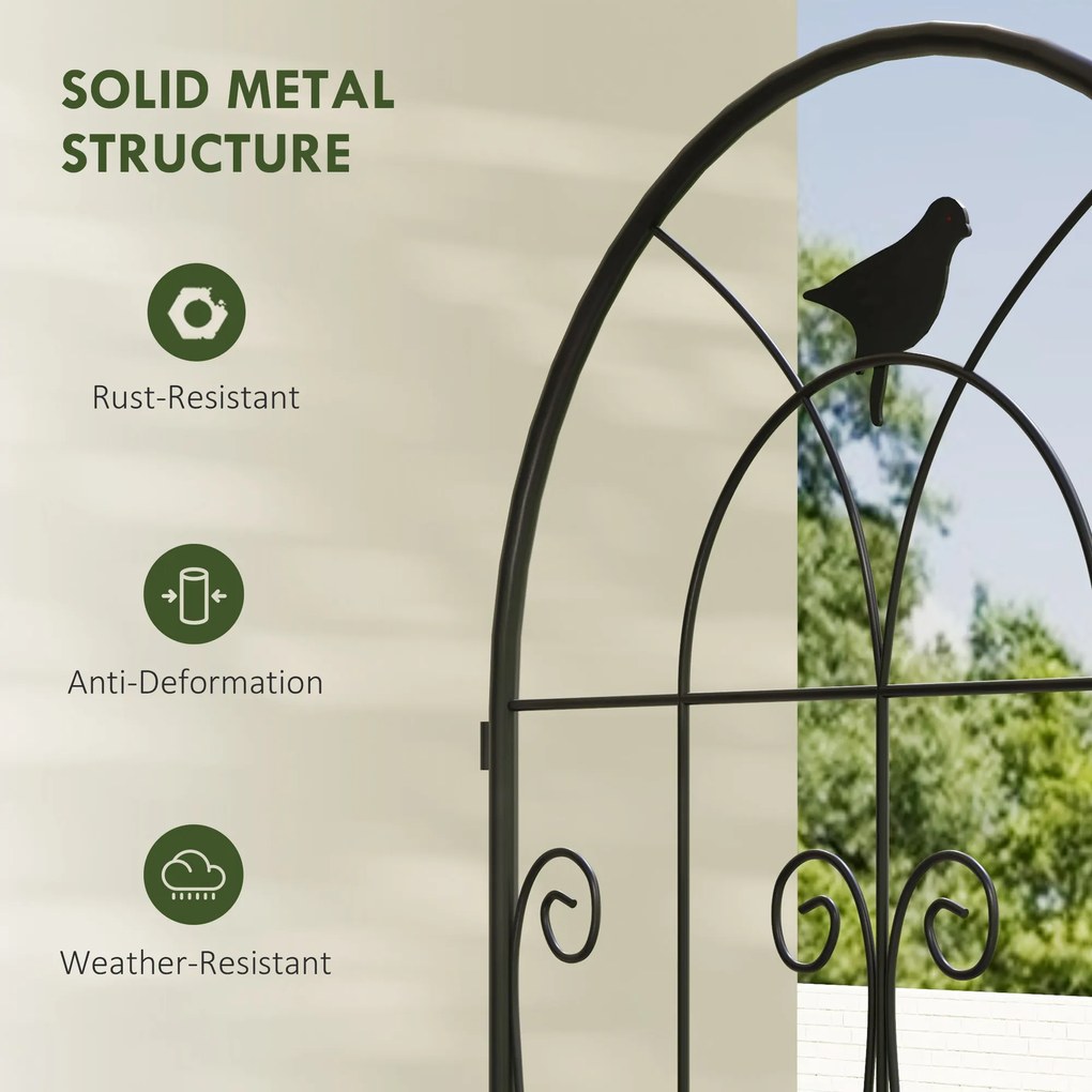 Metalowa Pergola Outsunny, Zestaw 2szt. do Wbijania, Odporna na Rdzę, z Motywem Ptaków na Rośliny Pnące 50x120 cm, Czarna