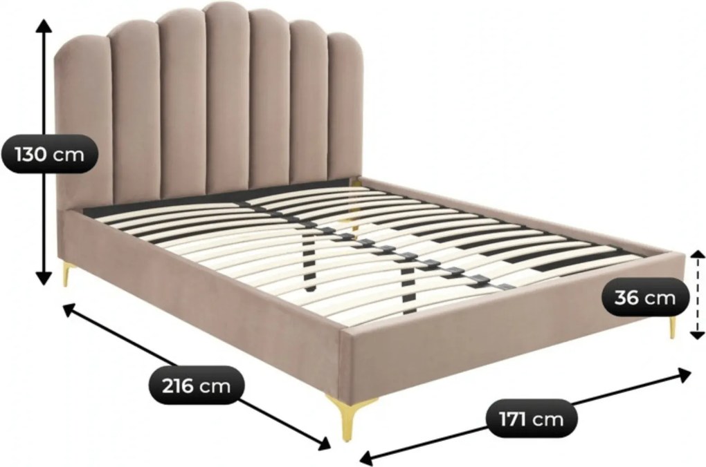 Łóżko Tapicerowane 160x200 cm GEMINI ze Stelażem Dwuosobowe Welurowe Beżowe