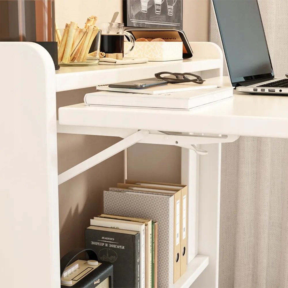 Birou alb pliabil cu rafturi - 64x20x82 cm