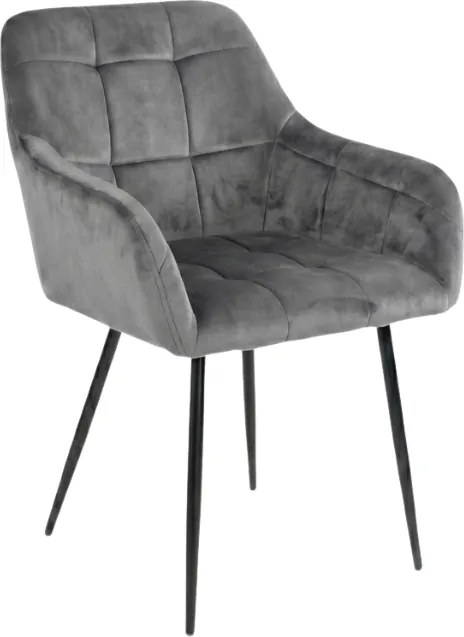 Szare krzesło jadalniane LOREN VELVET z czarnymi nogami