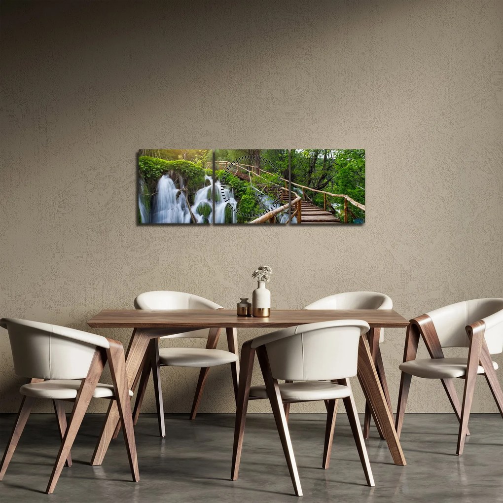 Obraz - Jeziora Plitwickie (z zegarem) (90x30 cm)