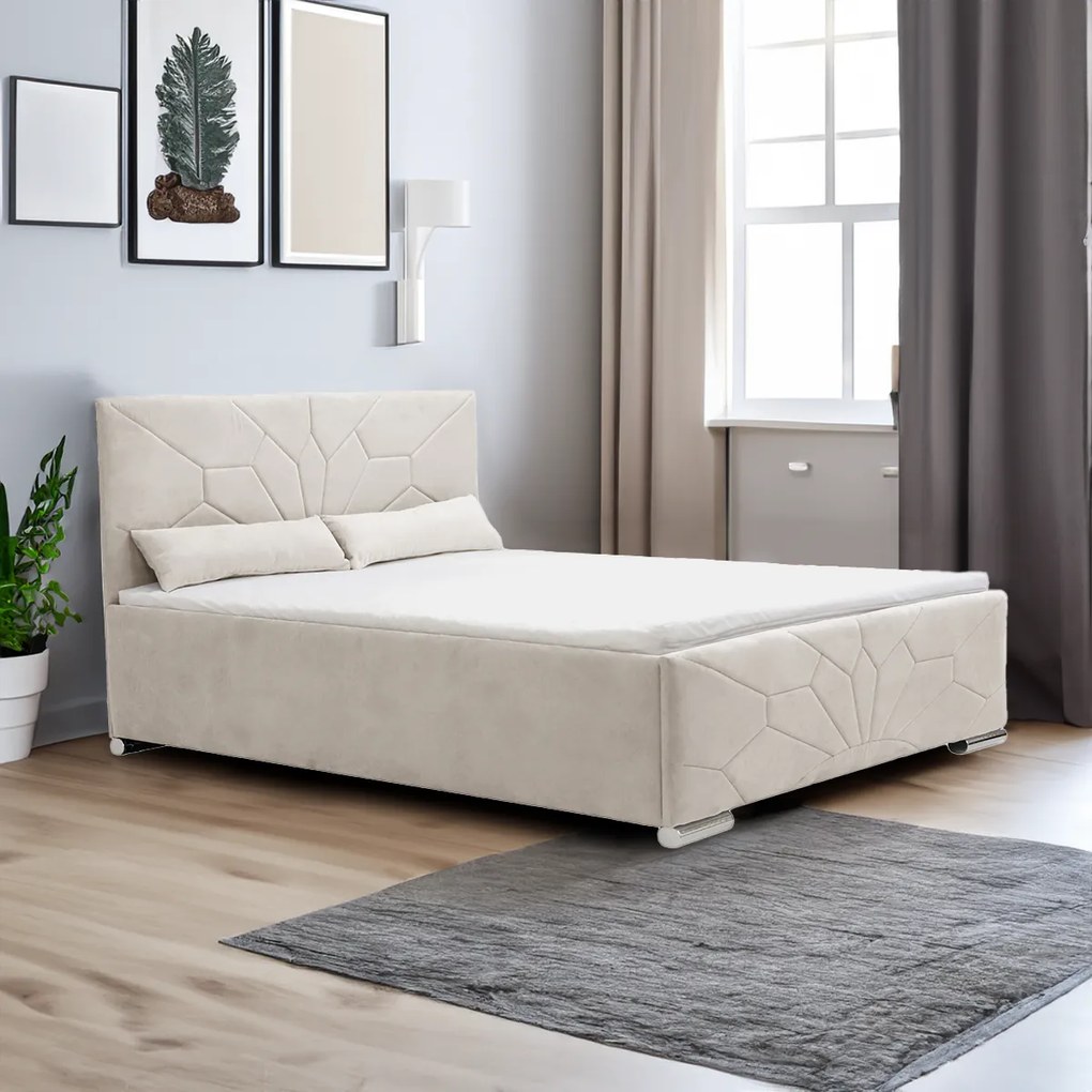 Łóżko tapicerowane z pojemnikiem i materacem SORO 160x200 cm Beżowy
