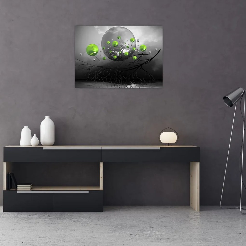 Obraz zielonych abstrakcyjnych kul (70x50 cm)