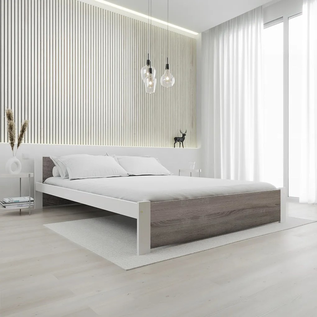 Łóżko IKAROS 140 x 200 cm, biały/dąb truflowy Stelaż: Ze stelażem listwowym rolowanym, Materac: Materac Sommera