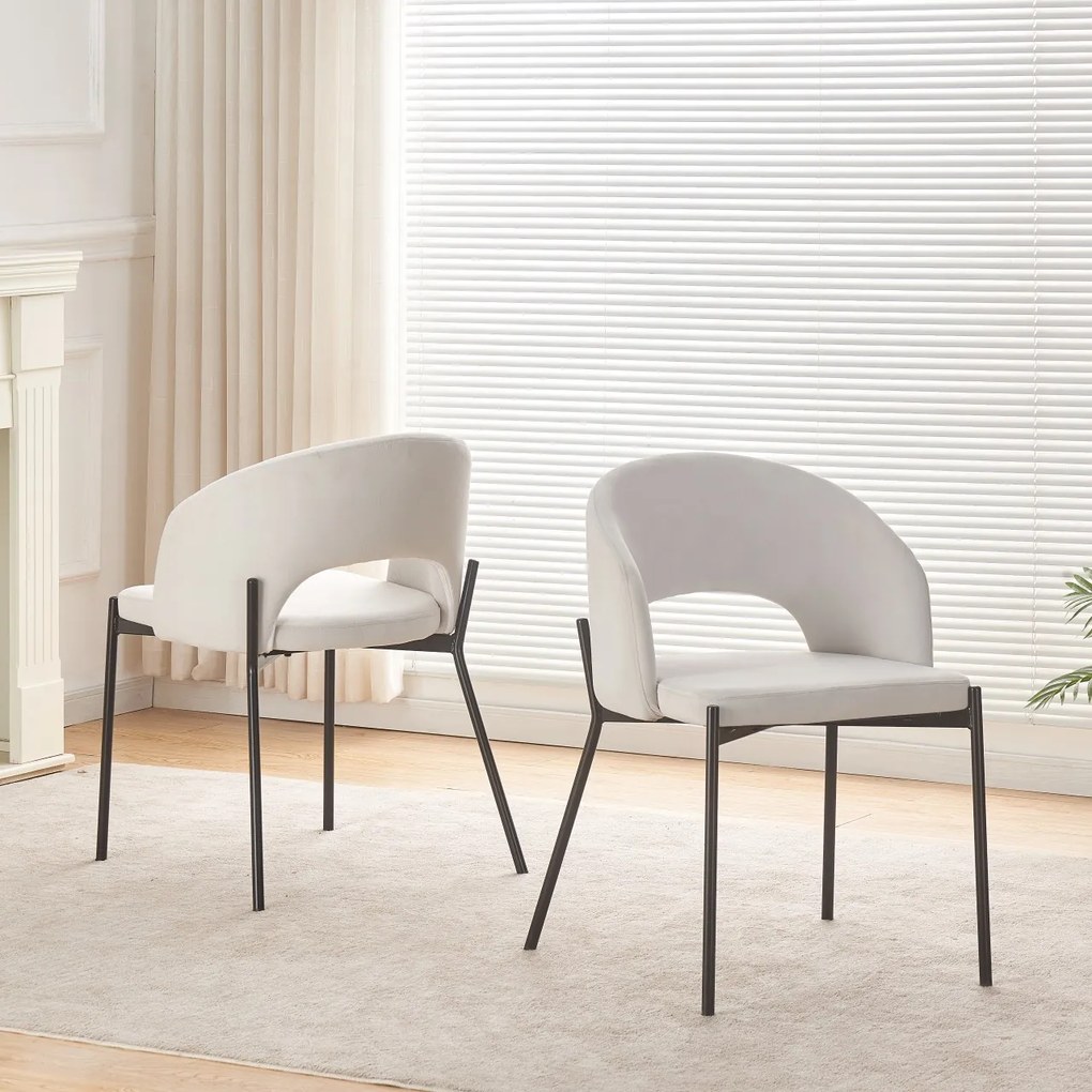 ATENA Krzesło do Jadalni Jasny Popiel, Szary, Welur z Oparciem, Czarne Nogi