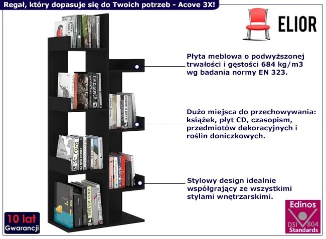 Regał Z Czarny Nowoczesny 8 Półkami S6-C14