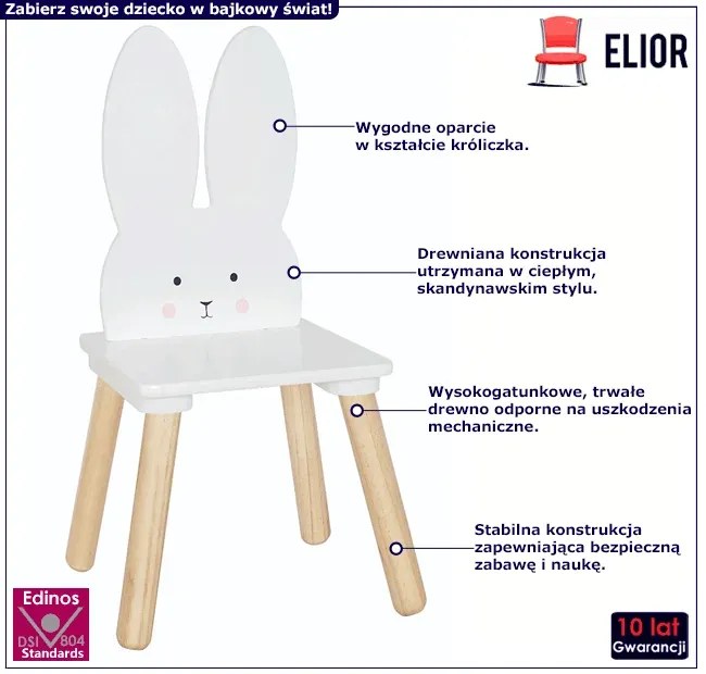 Krzesło dla dzieci z drewna biały króliczek H8-F72