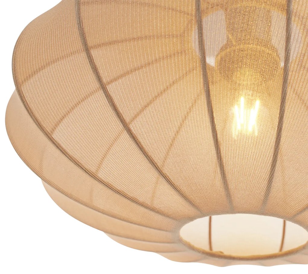 Lampa wisząca Japandi czarna z brązowym materiałowym kloszem 2-źródła światła - BidaJapandi Oswietlenie wewnetrzne